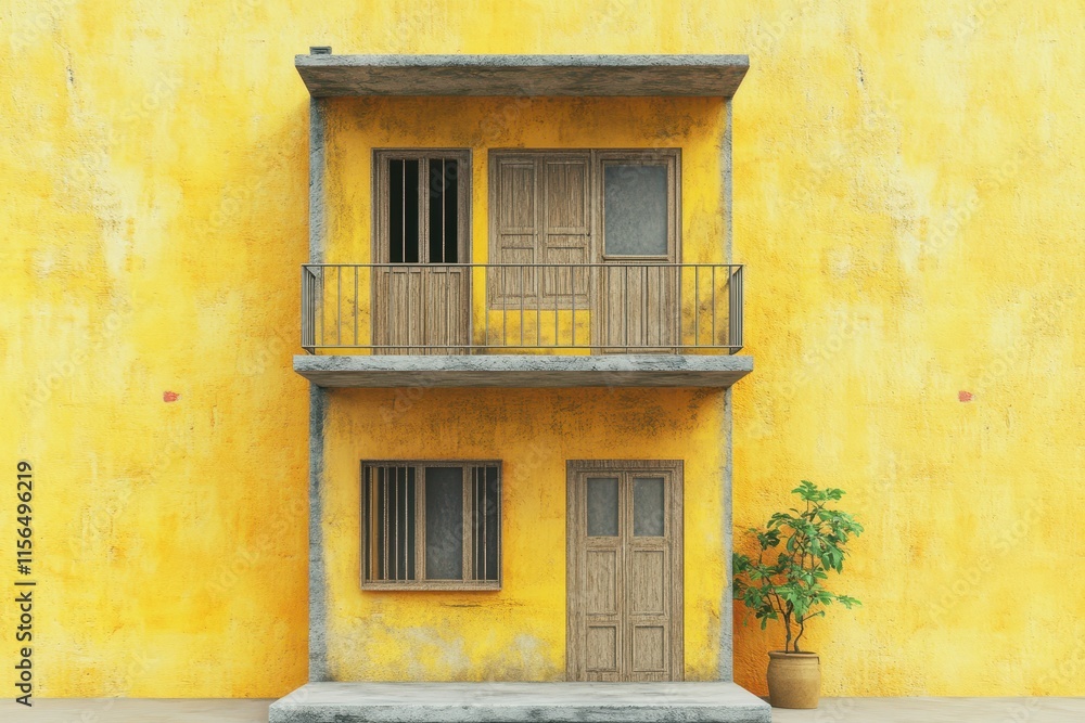 Obraz premium Wooden door and yellow wall
