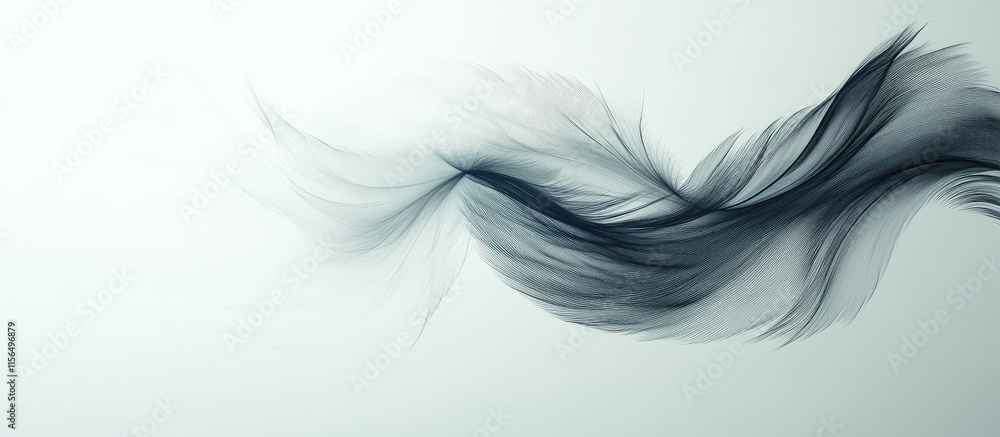 Fototapeta premium Ethereal Abstract Black Feather Flowing Gracefully on Soft Background with Blank Space for Text or Design Elements