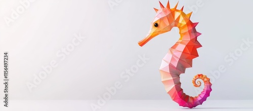 3D low poly seahorse design on white background for marine wildlife themes and tropical sea creature concepts with copyspace for text photo