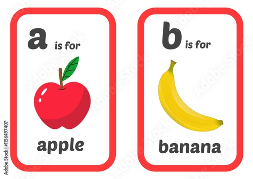 ABC Flash Cards. Letters, words and images. Educational Alphabet Cards for children. Alphabet flashcards to make it easier for children to learn to recognize letters. Letters A and B. photo