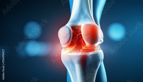 Graphic representation highlighting inflamed and blurred tissue around the cruciate ligament