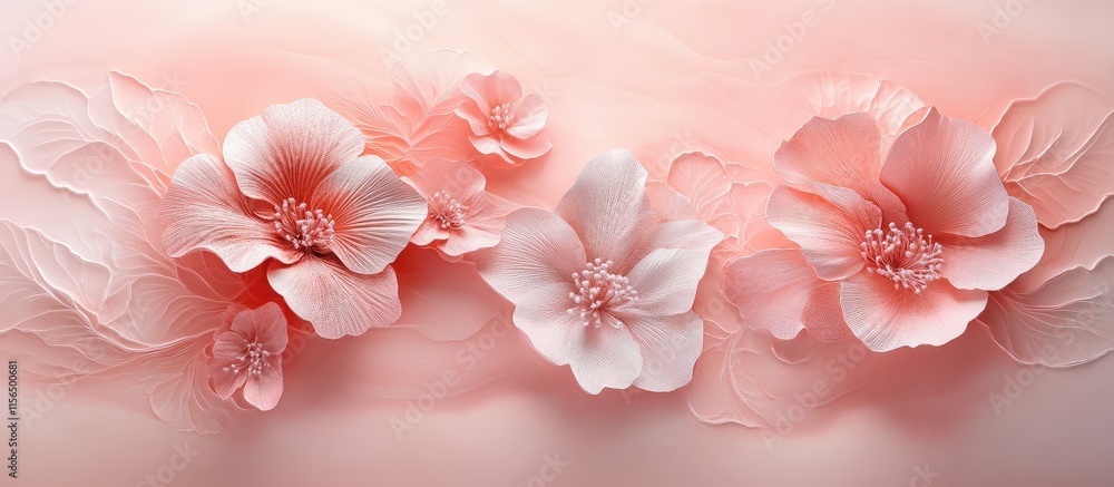 Fototapeta premium Delicate pink flowers with pastel shades on a soft gradient background ideal for invitations or elegant design projects