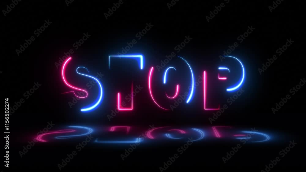 Neon glowing stop text effect, editable neon light text style isolated on black background Neon glowing stop text effect, editable neon light text style isolated on black background