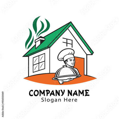 Chef Serving Delicious Food from Cozy Home Restaurant Logo