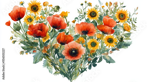 Wallpaper Mural vibrant floral wreath with red poppies and sunflowers Torontodigital.ca