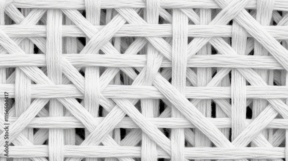 White fabric threads interweave creating a textured pattern White fabric threads interweave creating a textured pattern