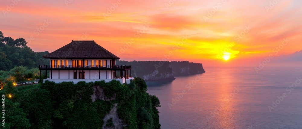Fototapeta premium Stunning Cliffside Villa Sunset Ocean View Luxury Resort
