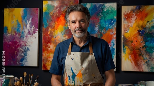 a charismatic artist in front of his. arts