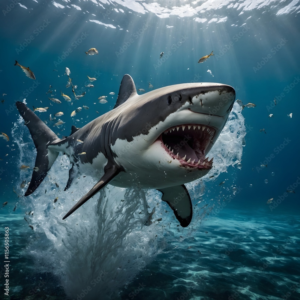 Naklejka premium Predator in Action: Dumd Gulpur Shark Engaged in a Feeding Frenzy