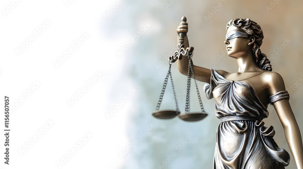 Statue of lady justice on bright background - Side view with copy space Statue of lady justice on bright background - Side view with copy space