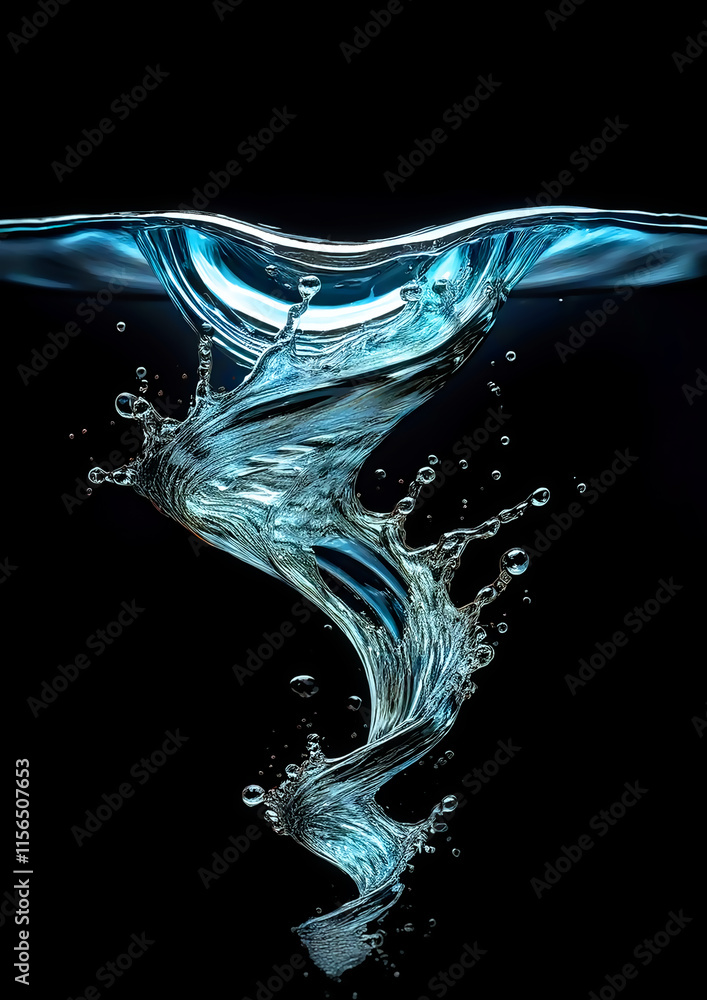 Blue water splash isolated on black background. 3d rendering - illustration Blue water splash isolated on black background. 3d rendering - illustration