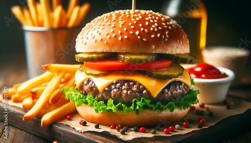 Delectable cheeseburger delight with crispy fries
