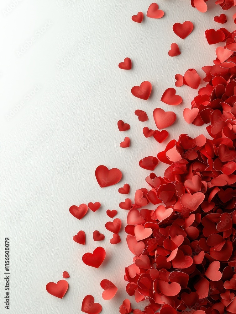 A scattering of red heart shapes on a light background, perfect for romantic themes and celebrations. A scattering of red heart shapes on a light background, perfect for romantic themes and celebrations.