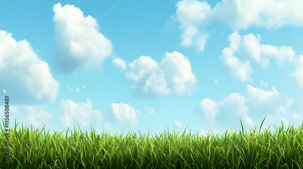 Serene Grassy Meadow Under a Blue Sky with Fluffy Clouds Drifting Gently Serene Grassy Meadow Under a Blue Sky with Fluffy Clouds Drifting Gently