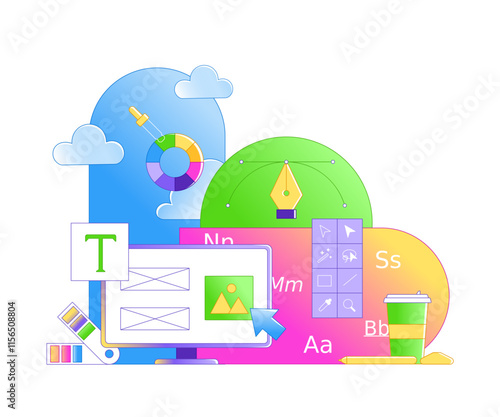 Design elements and software on screen