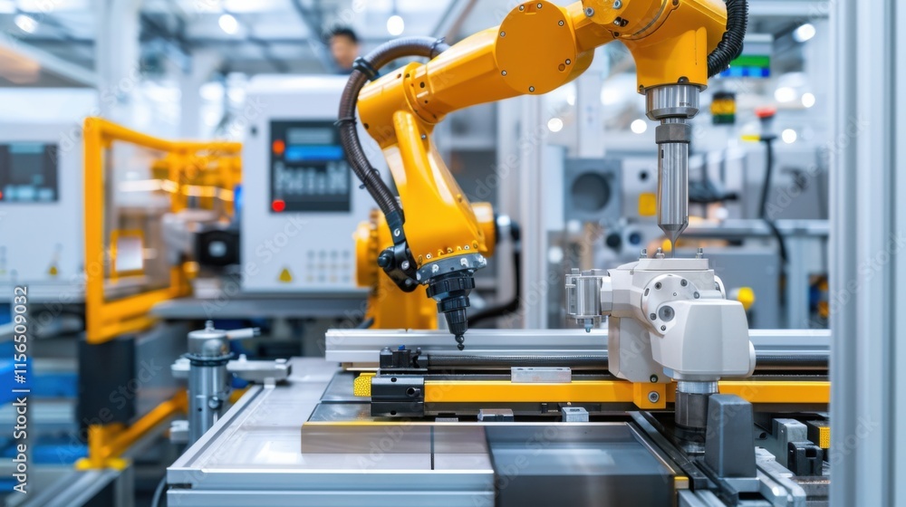A CNC machine in action, precisely clamping and screw driving components, showcasing advanced automation and precision in a clean industrial environment A CNC machine in action, precisely clamping and screw driving components, showcasing advanced automation and precision in a clean industrial environment