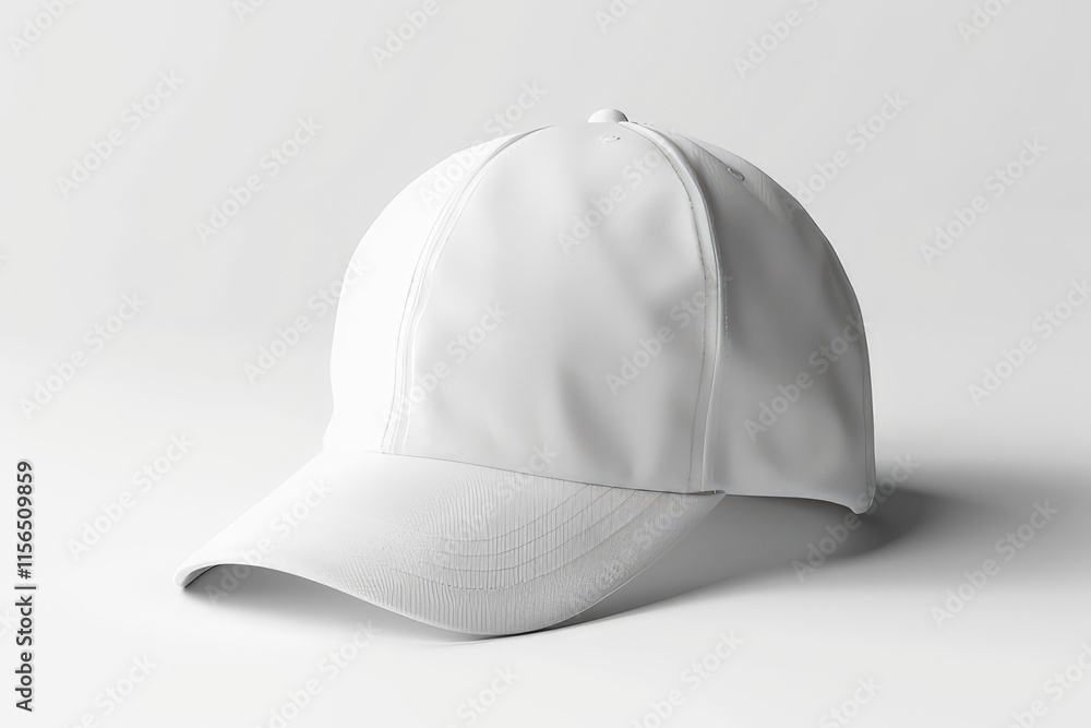 A simple white cap displayed against isolated on white background, showcasing its design and style. A simple white cap displayed against isolated on white background, showcasing its design and style.