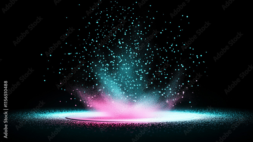 Glowing Neon Particles with Teal and Pink Aura