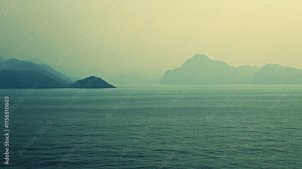 Serene Mountains Meet Tranquil Ocean Horizon Serene Mountains Meet Tranquil Ocean Horizon