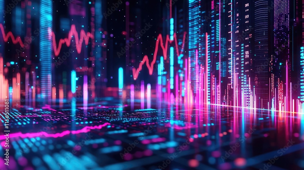 Financial data idea. A vibrant digital graphic representing data analytics and financial trends. Financial data idea. A vibrant digital graphic representing data analytics and financial trends.