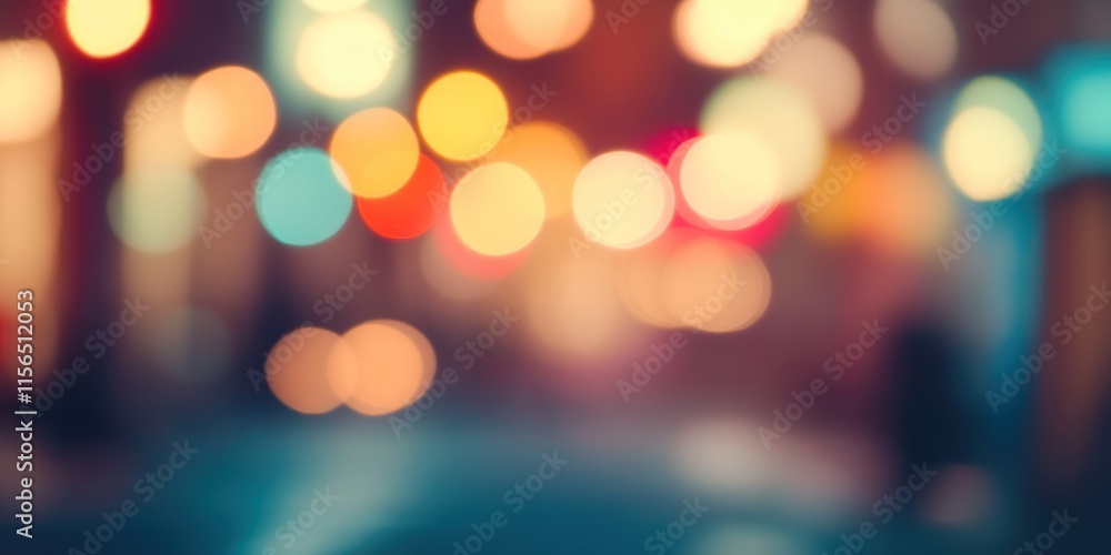 Blurred bright glowing lights of district in megapolis under dusk sky in evening on blurred background Blurred bright glowing lights of district in megapolis under dusk sky in evening on blurred background