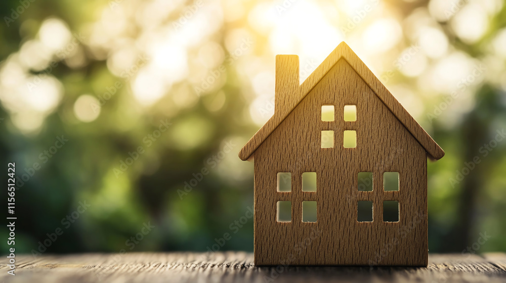 wooden house model symbolizing home and warmth in nature light wooden house model symbolizing home and warmth in nature light