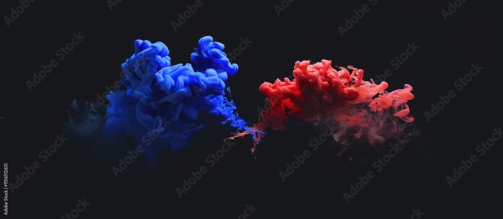Abstract blue and red ink clouds in water on black background. Abstract blue and red ink clouds in water on black background.
