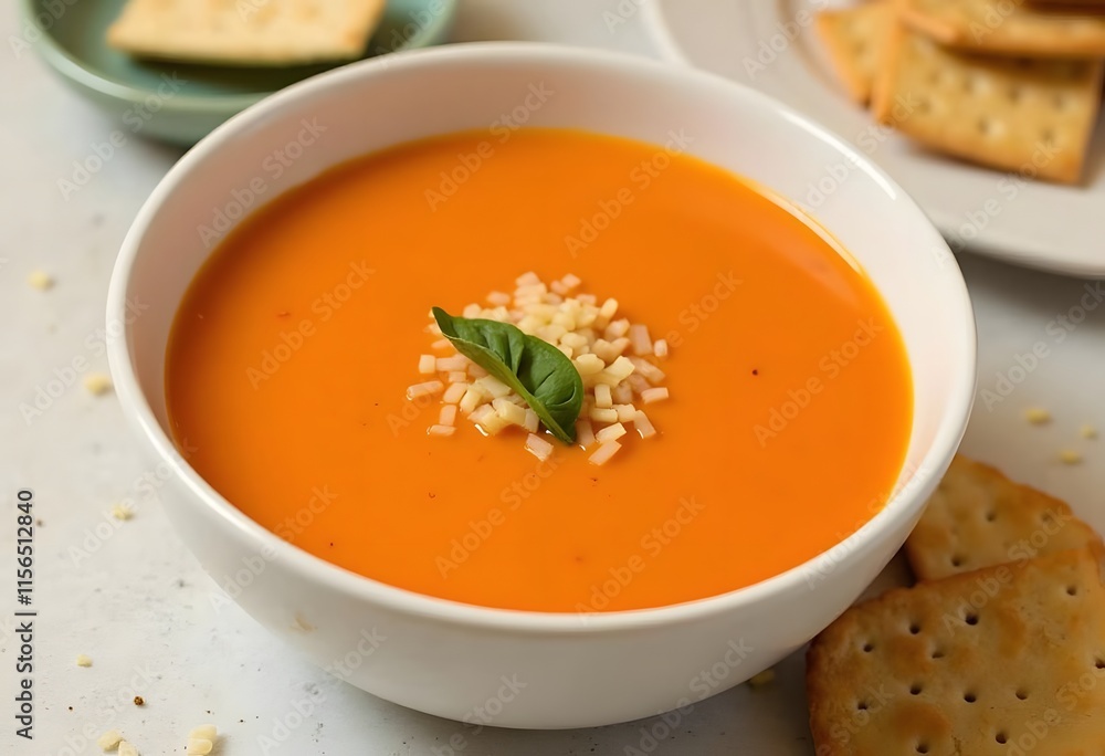 Close-up of tomato puree soup with a sprig of green parsley side view . home-made gluten-free food
Close-up of tomato puree soup with a sprig of green parsley side view . home-made gluten-free food