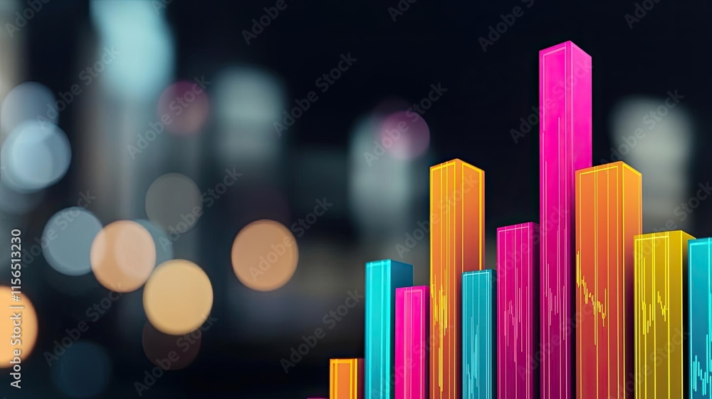 Financial data idea. Colorful bar graph representing data trends in a professional environment. Financial data idea. Colorful bar graph representing data trends in a professional environment.