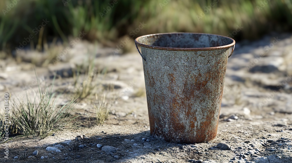 Rusty Old Bucket on the Ground: A Summer Landscape Rusty Old Bucket on the Ground: A Summer Landscape