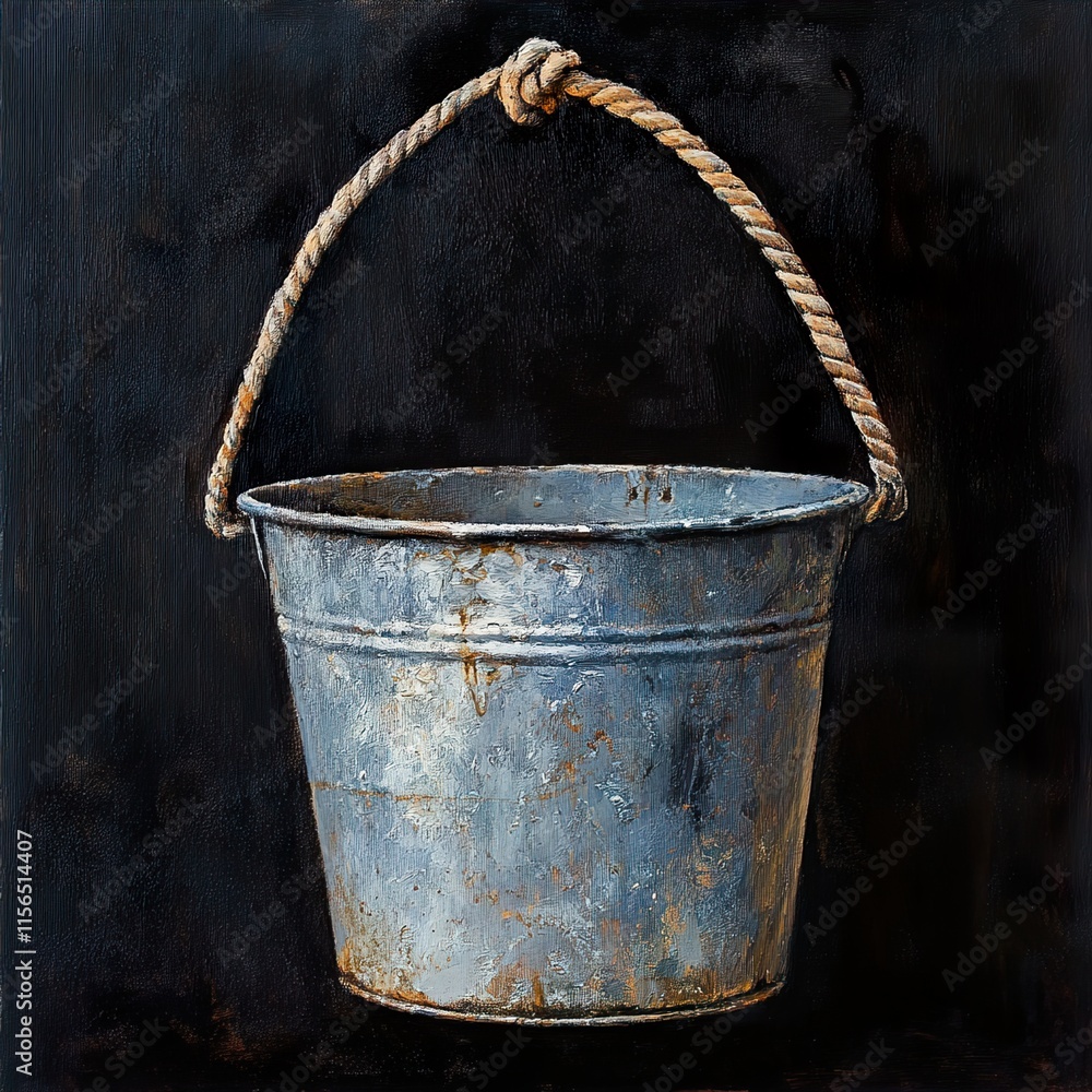 Rustic Metal Bucket Still Life Painting Rustic Metal Bucket Still Life Painting