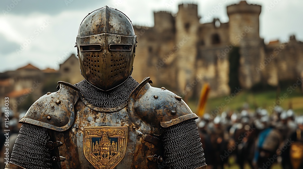 Medieval Knight in Armor Before a Castle Medieval Knight in Armor Before a Castle