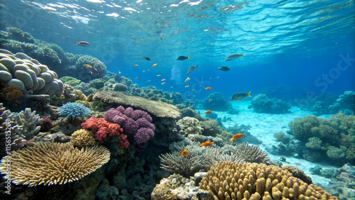 A coral reef underwater with vibrant colors photo