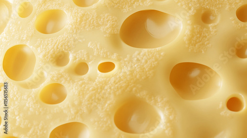 Close-up of Swiss cheese with holes showing yellow texture on an isolated background photo