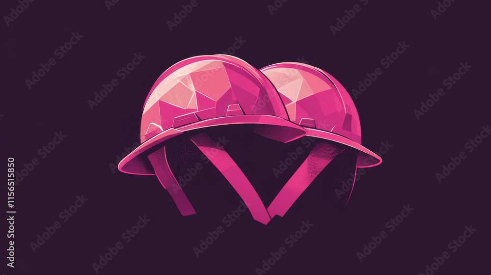 Fototapeta premium Vector Burgundy and light pink logo in the form of construction helmets