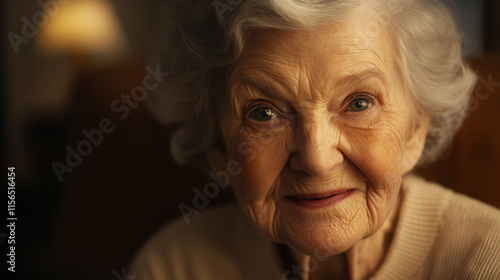 Heartwarming Close-Up Portrait of an Elderly Woman with a Warm, Genuine Smile