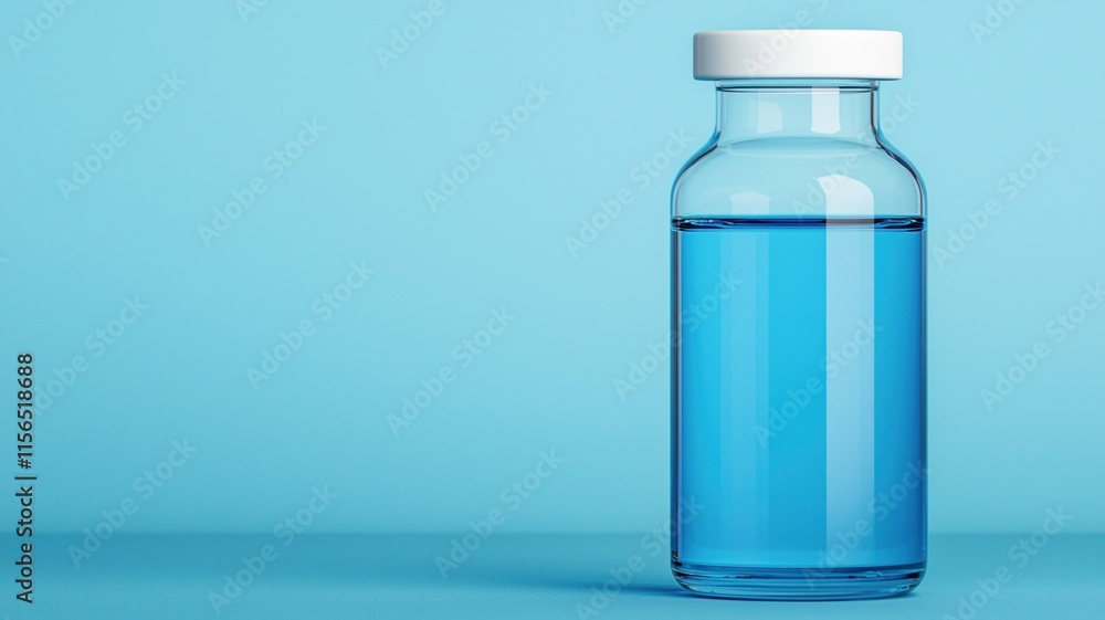oil spill prevention concept. Blue liquid in a clear glass vial against a light blue background. oil spill prevention concept. Blue liquid in a clear glass vial against a light blue background.