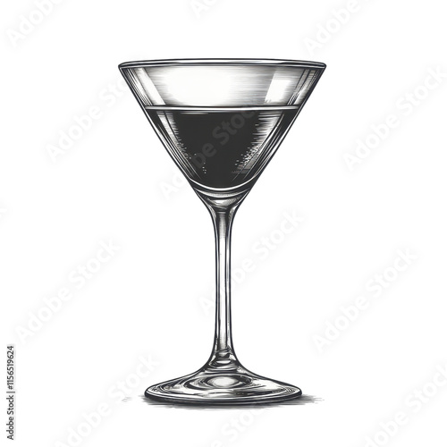 Hand drawn Martini Glass Cocktail Drink Beverage Alcohol Bar Pub Restaurant Menu Graphic