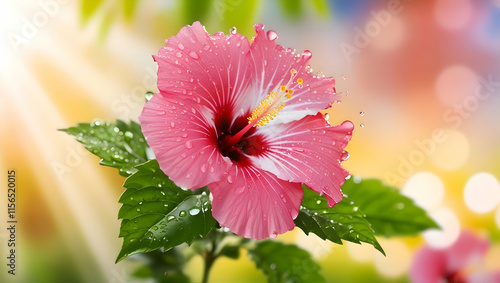 Pink hibiscus flowers with colourful background