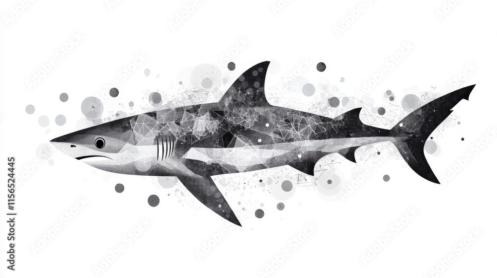 Obraz premium The shark from the particle. The shark consists of circles and points. Vector illustration