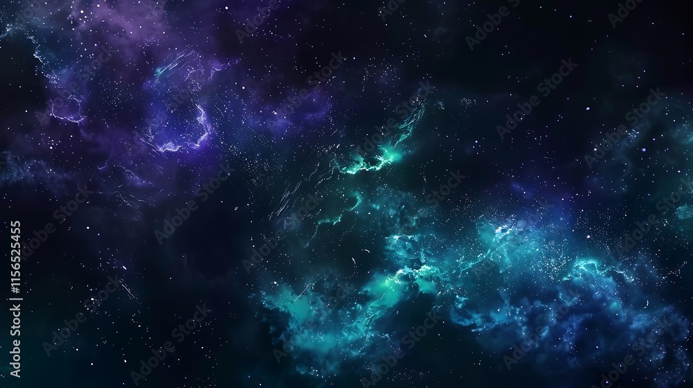 Obraz premium Cosmic Nebula Dark Blue Teal Space Background Starscape