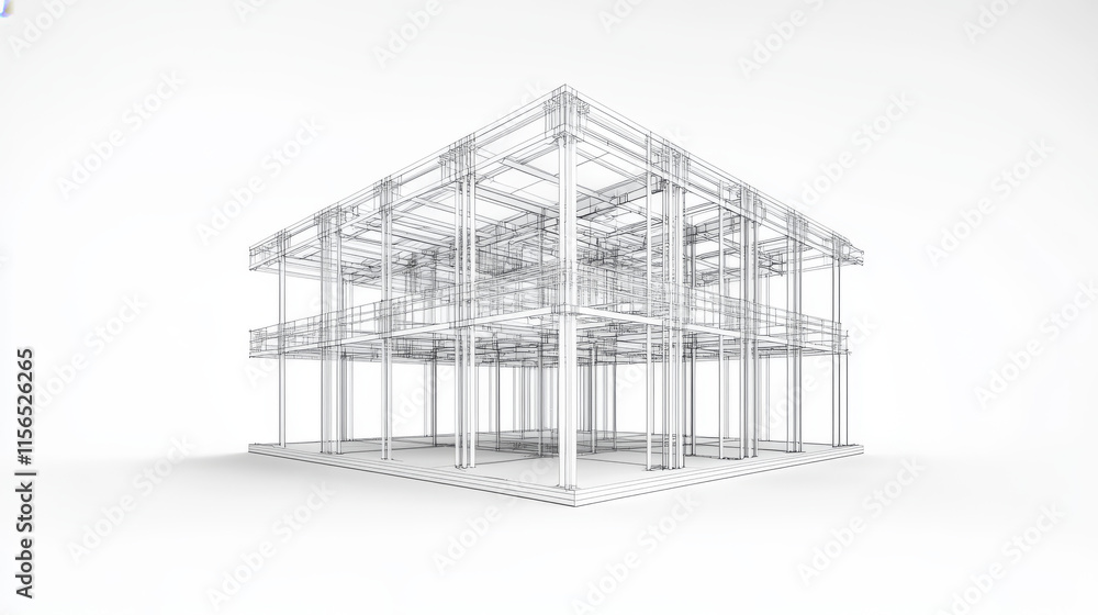 Obraz premium Abstract 3D render of building wireframe structure. Vector construction graphic idea.