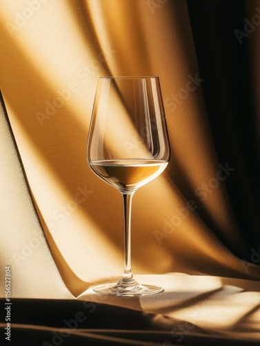 Elegant Illuminated Wine Glass Mockup on Fabric with Soft Golden Lighting