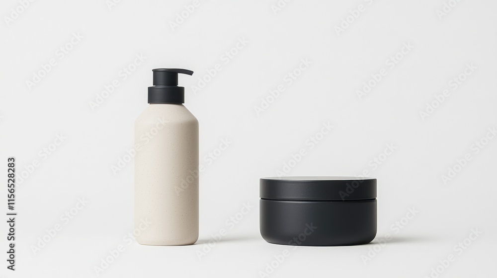 Minimalistic Aromatherapy Bottle and Cream Jar on Clean Background Minimalistic Aromatherapy Bottle and Cream Jar on Clean Background