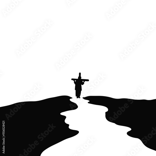 Journey of sacrifice along a narrow path in a biblical setting during a solemn moment