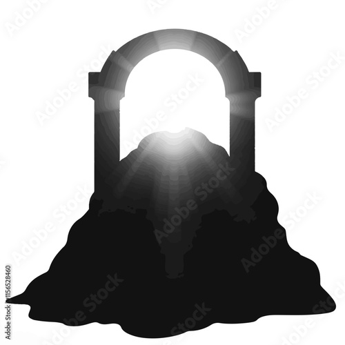 Biblical depiction of salvation and hope illustrated through an ancient arch surrounded by light