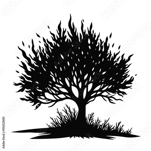 Burning bush symbolizes divine encounter in biblical narrative of Moses on Mount Sinai