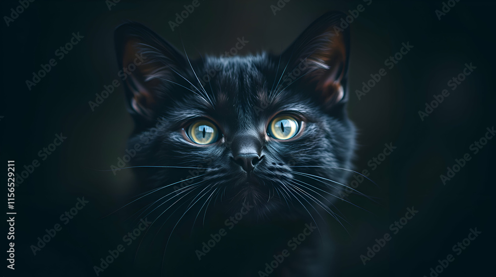 A professional photograph of a cute cat breed in intense jet black, showcasing pure black tones, deep shadows, a mystic enchanting environment, gentle color contrasts, and a dreamlike atmosphere. The A professional photograph of a cute cat breed in intense jet black, showcasing pure black tones, deep shadows, a mystic enchanting environment, gentle color contrasts, and a dreamlike atmosphere. The