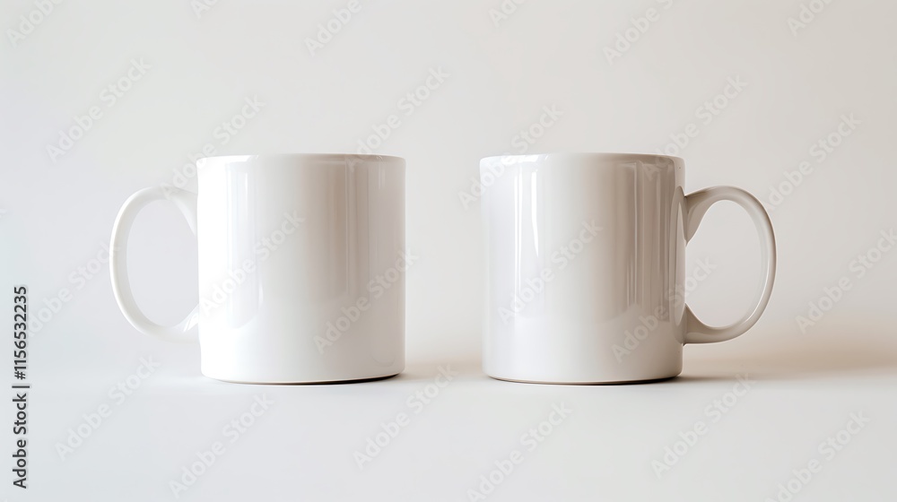 Two White Mugs on a White Background: A Minimalist Still Life Two White Mugs on a White Background: A Minimalist Still Life