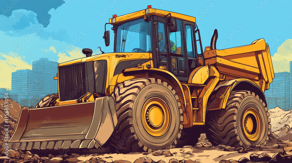 Front loader from the particles. Front loader consists of circles and points. Vector illustration. Front loader from the particles. Front loader consists of circles and points. Vector illustration.
